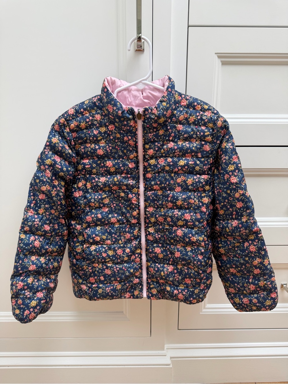 Polo Ralph Lauren Girls Reversible Puffer Jacket Pink Floral Size 6 - 7 - Picture 1 of 12